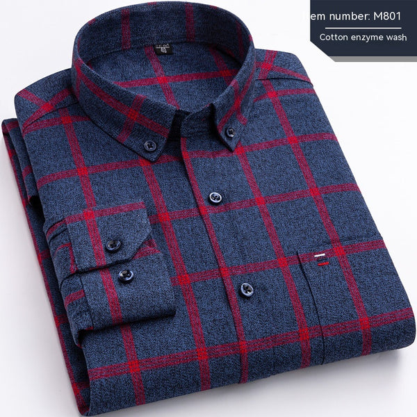 Retro Casual Brushed Cotton Plaid Enzyme Wash Embroidered Shirt Super Amazing Store