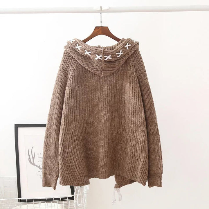 Women Hooded Tops Knitting Cardigan Sweater Coat Women Loose Sweater - Super Amazing Store