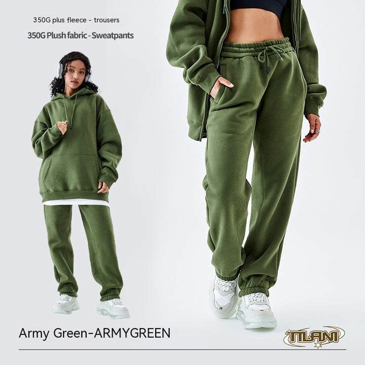 Fleece-lined Thick Loose Solid Color Sweatpants - Super Amazing Store