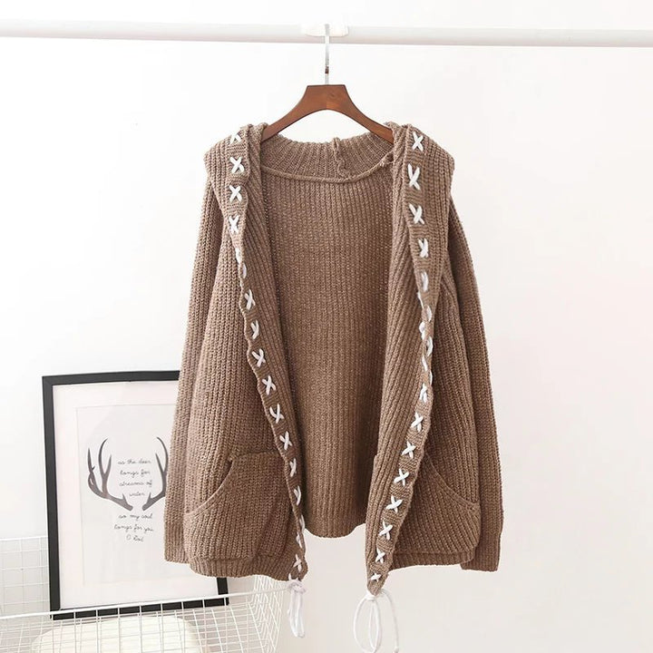 Women Hooded Tops Knitting Cardigan Sweater Coat Women Loose Sweater - Super Amazing Store