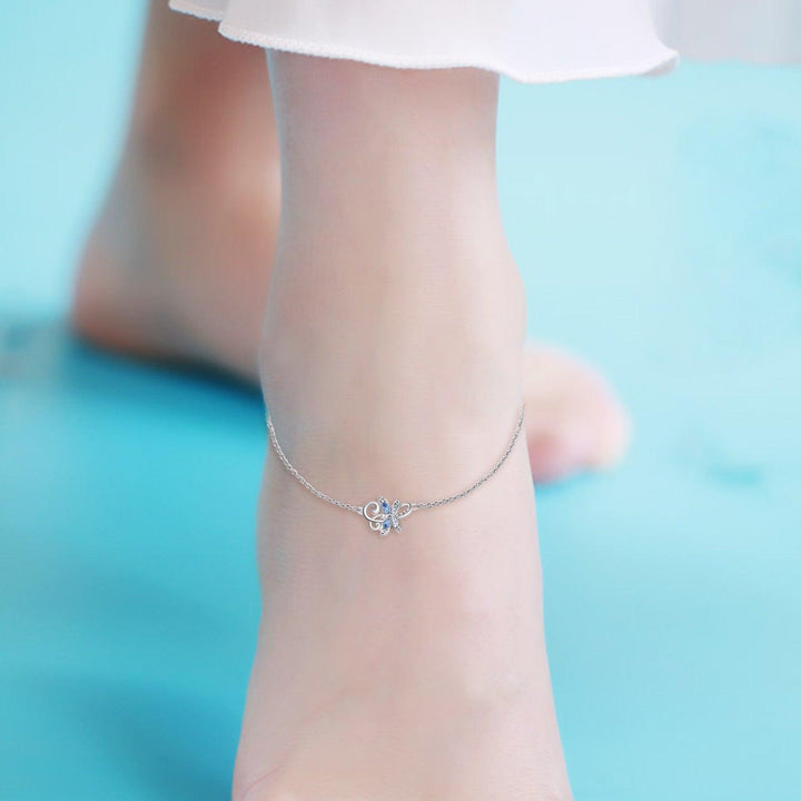 Sterling Silver Anklet with Elegant Crystal Blue Dragonfly - Super Amazing Store