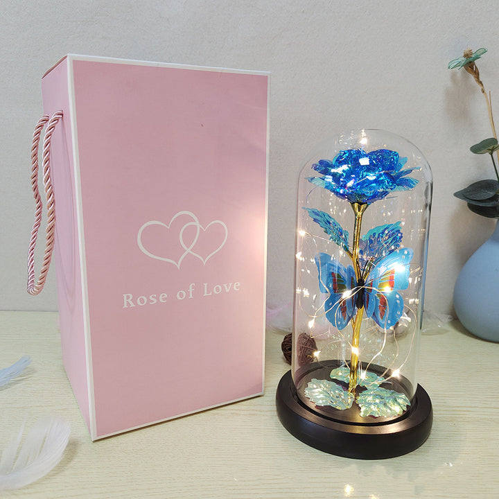 Eternal Rose LED Light Foil Flower In Glass Cover Mothers Day Wedding Favors Bridesmaid Gift