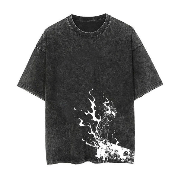 Washed Distressed Vintage Print  T-shirt Loose Casual Men's And Women's Short Sleeve Super Amazing Store