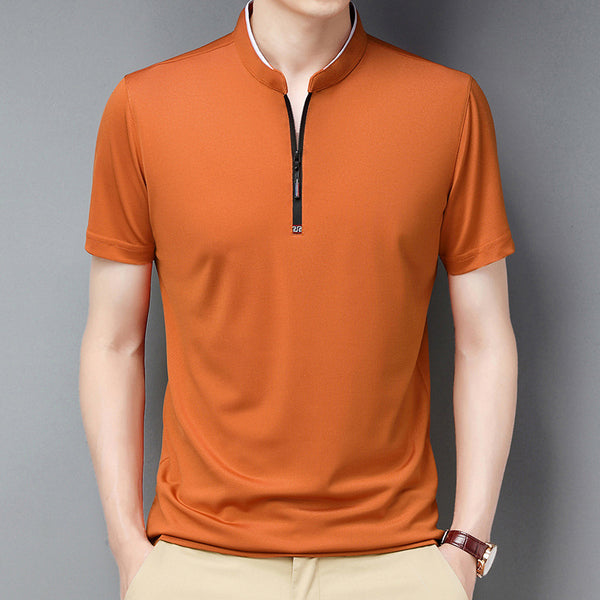 Summer Stand Collar Short Sleeve Men's Half Zipper Solid Color Trendy Casual Men's T-shirt Super Amazing Store