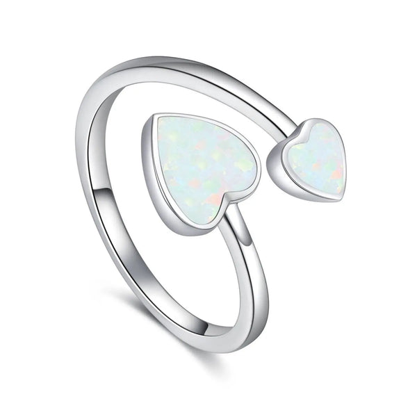 8mm Opal Heart Adjustable Open Ring in 925 Sterling Silver - Super Amazing Store