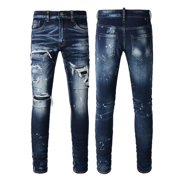 Trendamiri Ripped Jeans High Street Splash-ink Stretch Slim Fit Skinny Pants Super Amazing Store