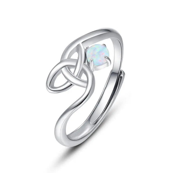 925 Sterling Silver Celtic Knot Opal White Opal Adjustable Open Ring Forever Love Celtic Knot Thumb Ring - Super Amazing Store