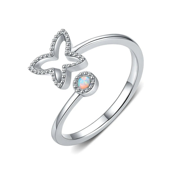 Adjustable Butterfly Open Ring with Opal in 925 Sterling Silver - Super Amazing Store