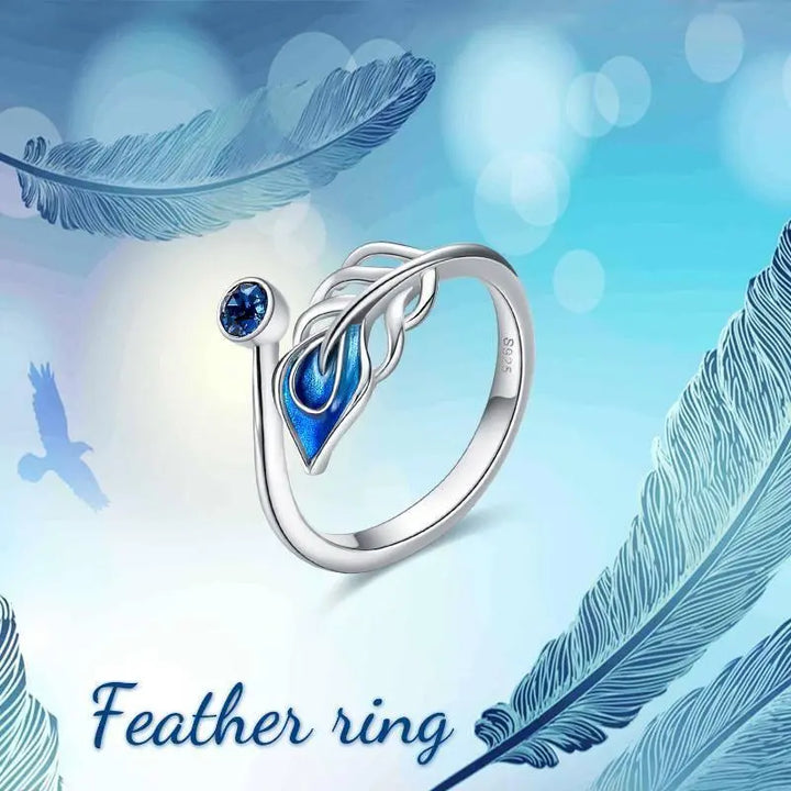 Created Sapphire Birthstone Ring Jewelry Gifts Feather Ring 925 Sterling Silver Adjustable Leaf Feather Rings Jewelry for Women - Super Amazing Store