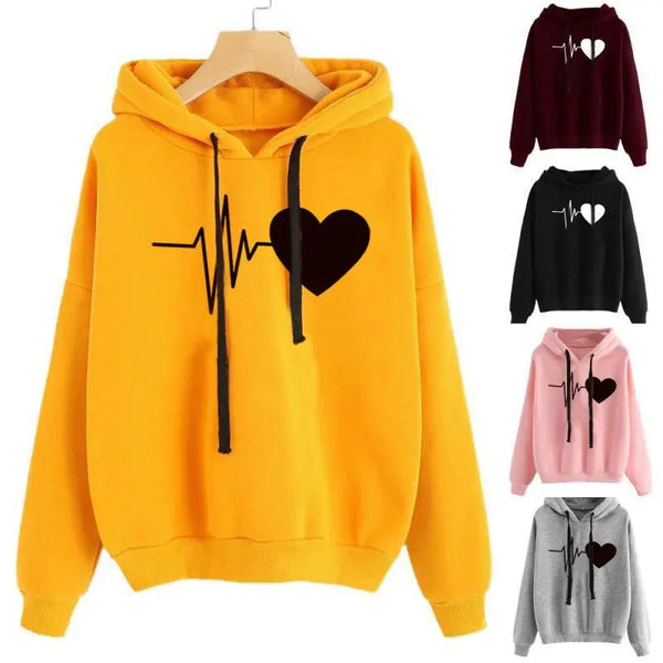 Heart Print Streetwear Hoodies Women Sweatshirt Spring Autumn Long Sleeve Hoodie Clothes - Super Amazing Store