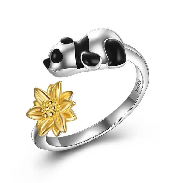 Panda Rings with Sunflower 925 Sterling Silver Panda Jewelry Gifts for Women - Super Amazing Store