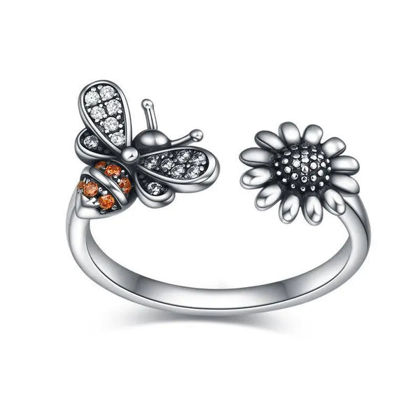 Sterling Silver Adjustable Bee Ring Bee-live You Are My Sunshine Sunflower Thumb Rings For Women Ladies - Super Amazing Store