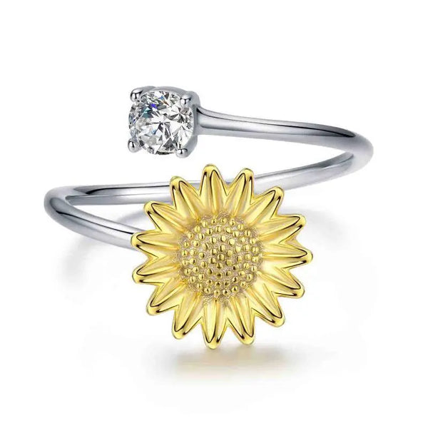 Sterling Silver Sunflower Gold Flower Open Band Stacking Finger Thumb Rings Jewelry - Super Amazing Store