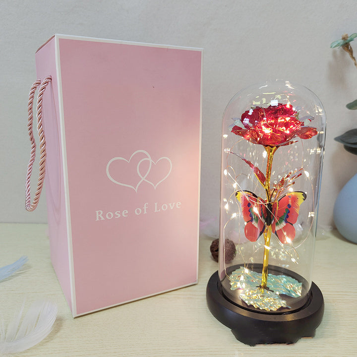 Eternal Rose LED Light Foil Flower In Glass Cover Mothers Day Wedding Favors Bridesmaid Gift