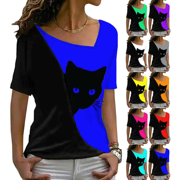 Women's Cat Printing Top Short Sleeve - Super Amazing Store