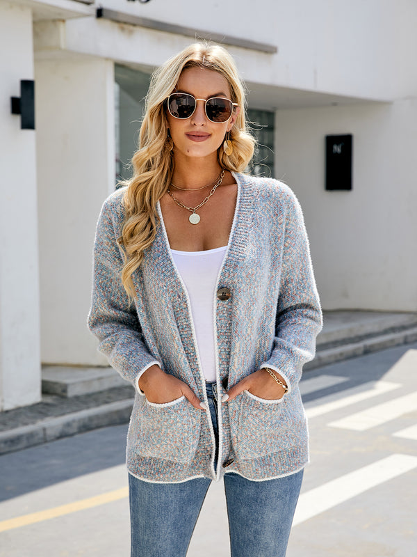 Button Down V-Neck Cardigan with Pockets - Super Amazing Store