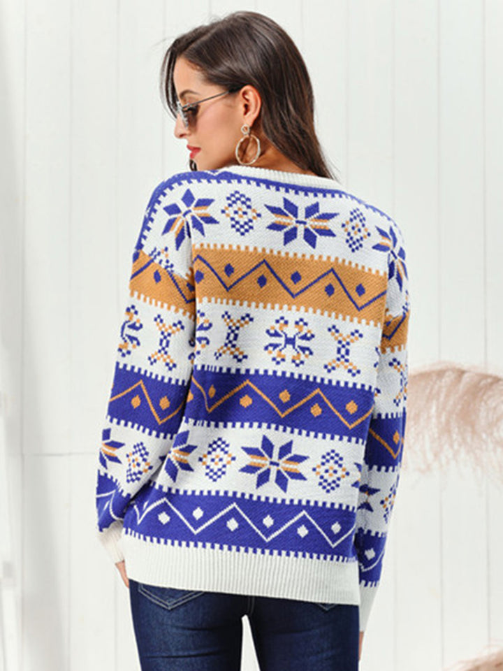 Snowflake Pattern Round Neck Sweater - Super Amazing Store