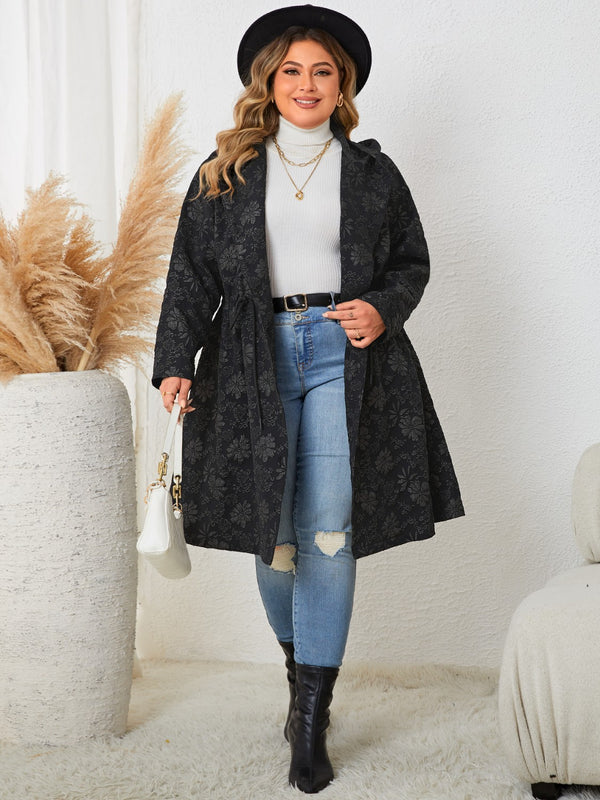 Plus Size Long Sleeve Hooded Trench Coat - Super Amazing Store