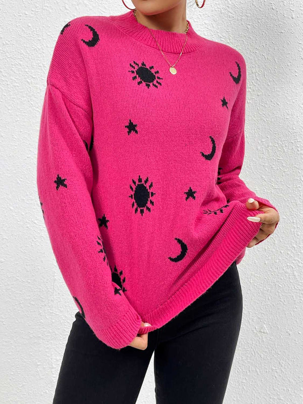 Patterned Drop Shoulder Sweater - Super Amazing Store