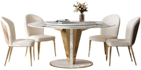 Modern Solid Wooden Frame Marble Top Marble Round Dining Table With Turntable For Dining Room Furniture - Super Amazing Store