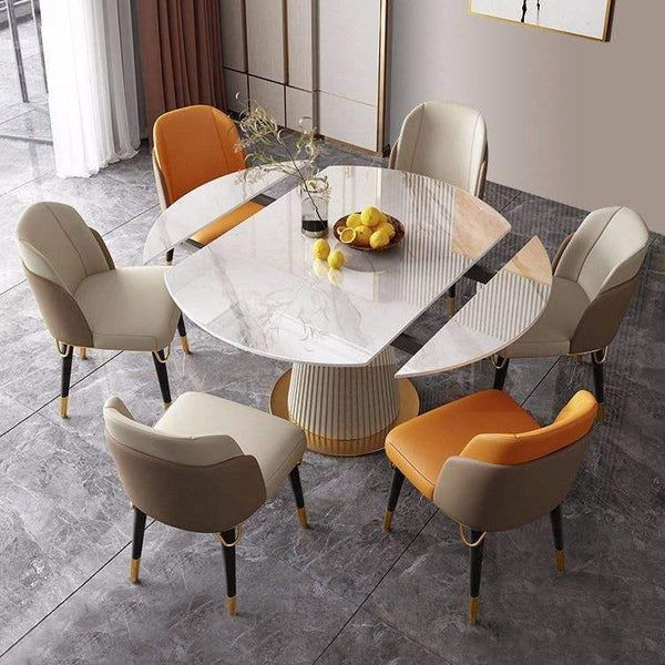 New Modern Home Furniture Dinning Room Set 6 Seater Microfiber Upholstery Round Marble Dining Table Set For Restaurant - Super Amazing Store