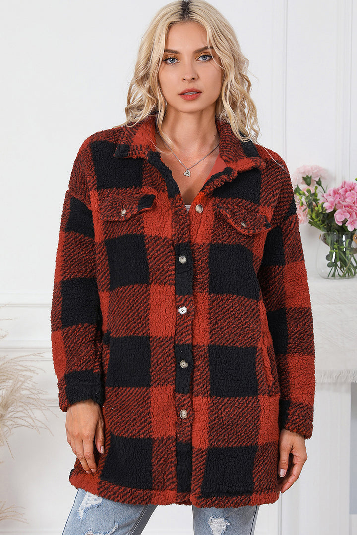 Plaid Button Down Coat with Pockets - Super Amazing Store