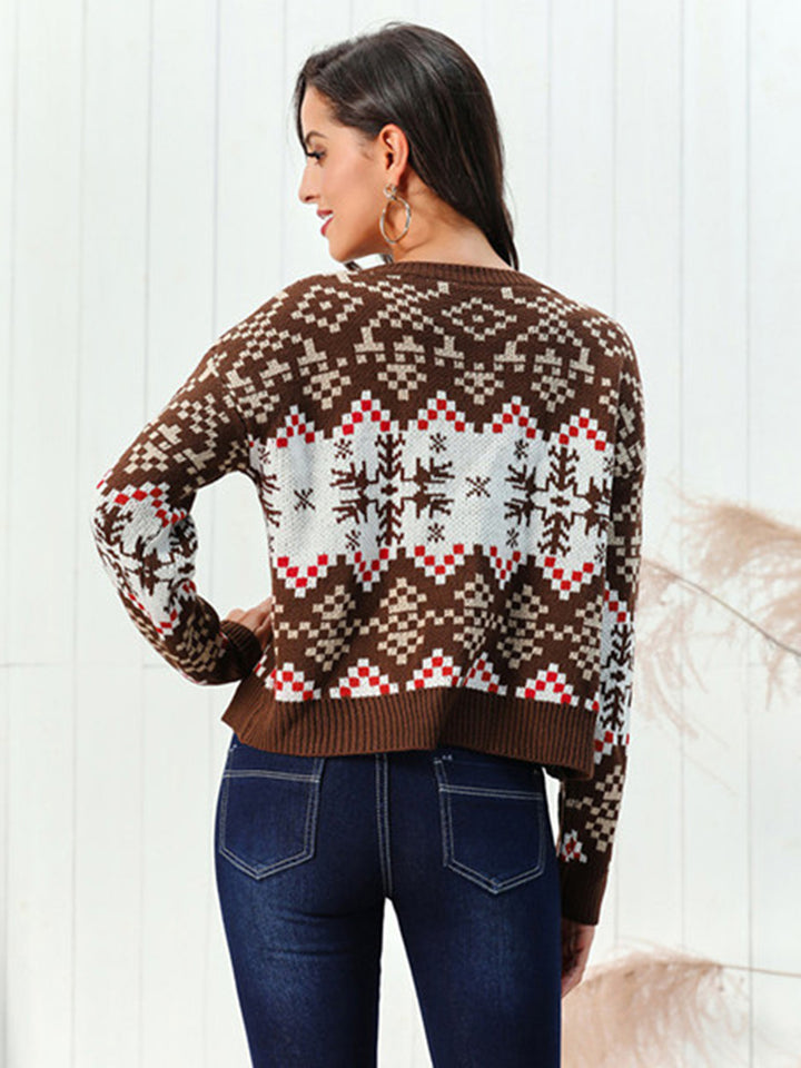 Snowflake Pattern Round Neck Sweater - Super Amazing Store