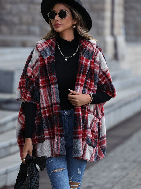 Plaid Hooded Coat with Pockets - Super Amazing Store