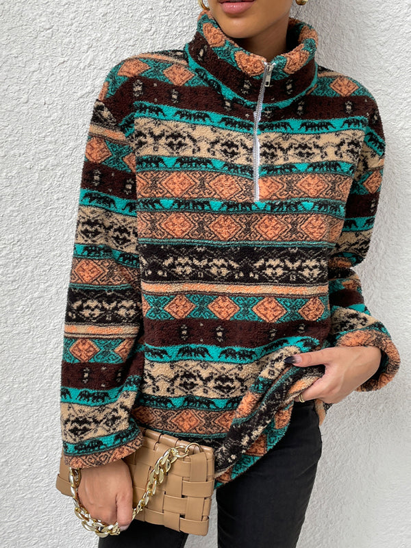 Printed Quarter-Zip Long Sleeve Sweater - Super Amazing Store