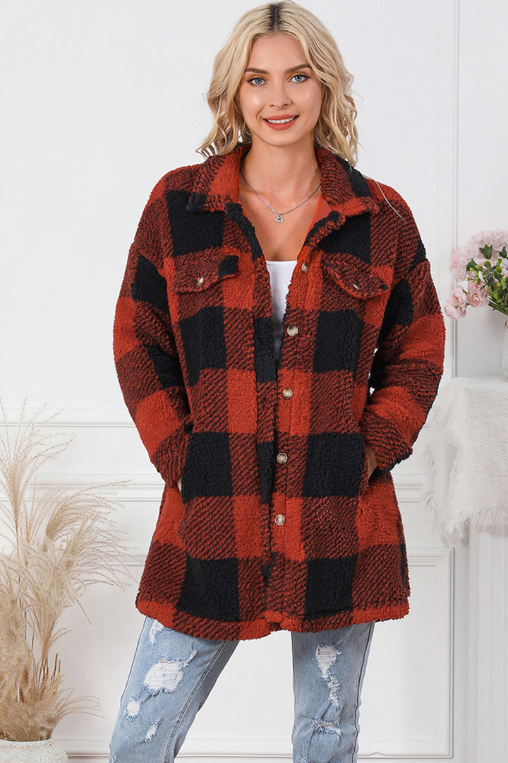 Plaid Button Down Coat with Pockets - Super Amazing Store