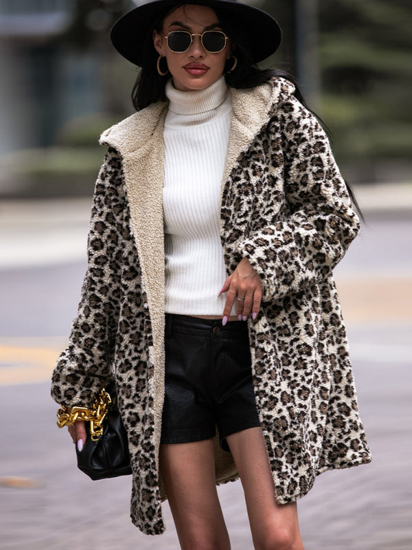 Leopard Hooded Coat with Pockets - Super Amazing Store