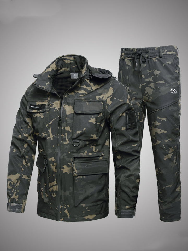 Fleece-lined Work Clothes Suit Men's Waterproof Labor Protection Clothing Warm Camouflage Clothing Q2