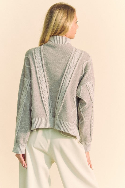 Davi & Dani Cable-Knit Turtleneck Dropped Shoulder Sweater Trendsi