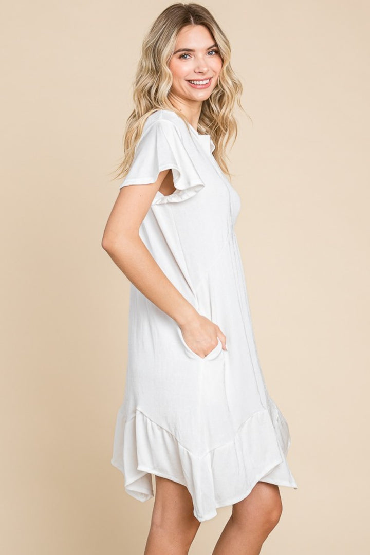 Culture Code Full Size Short Sleeve Ruffled Asymmetric Hem Dress Trendsi