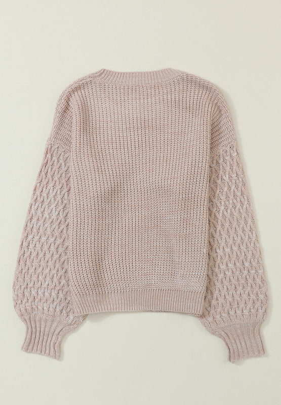 Cable-Knit Round Neck Dropped Shoulder Sweater Trendsi