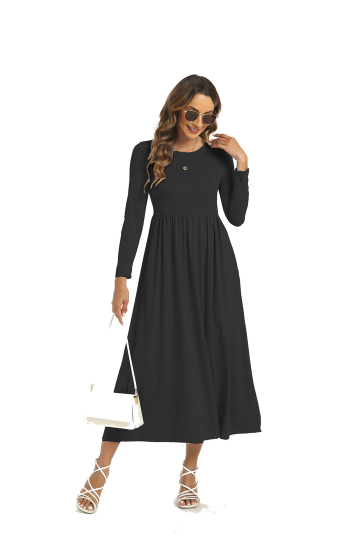 Middle East European And American Arab Muslim Solid Color Dress With Pockets Q2