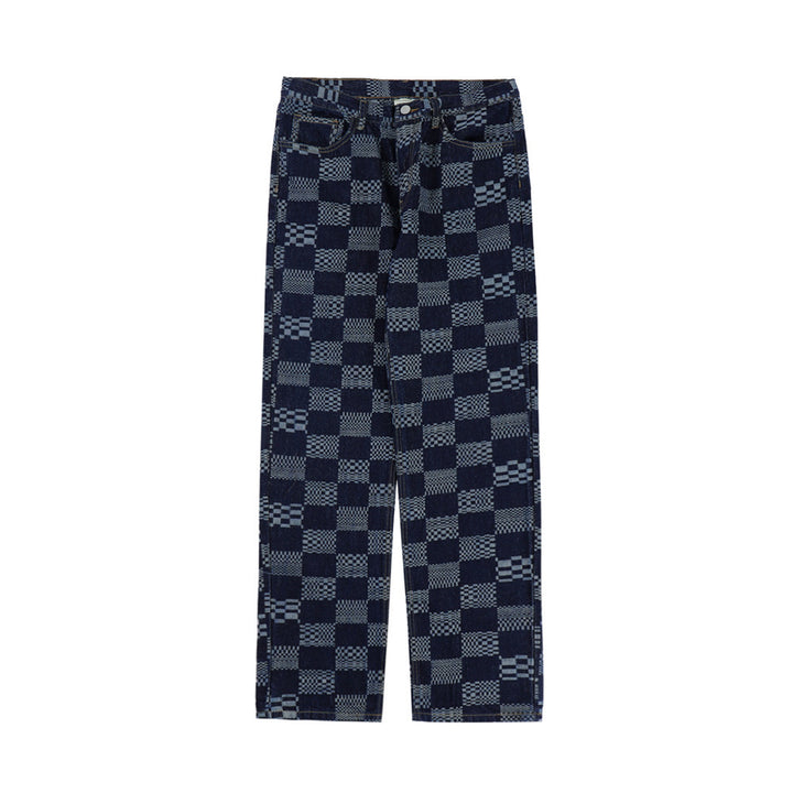 Fashion Checkerboard Jacquard Jeans For Men-Super Amazing Store