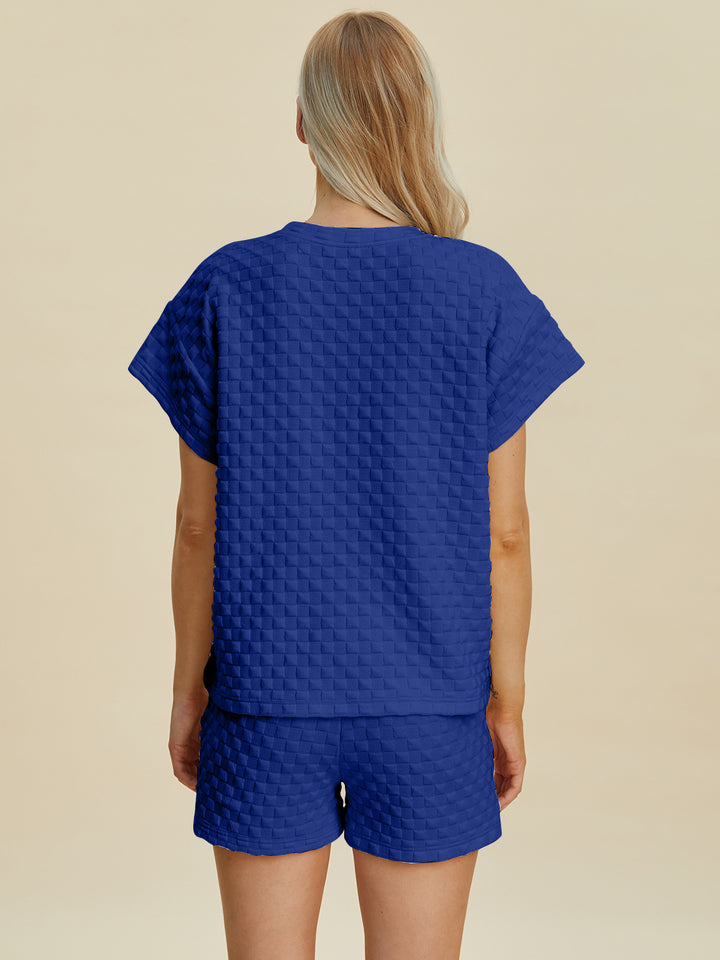 Double Take Full Size Texture T-Shirt and Shorts Set Trendsi