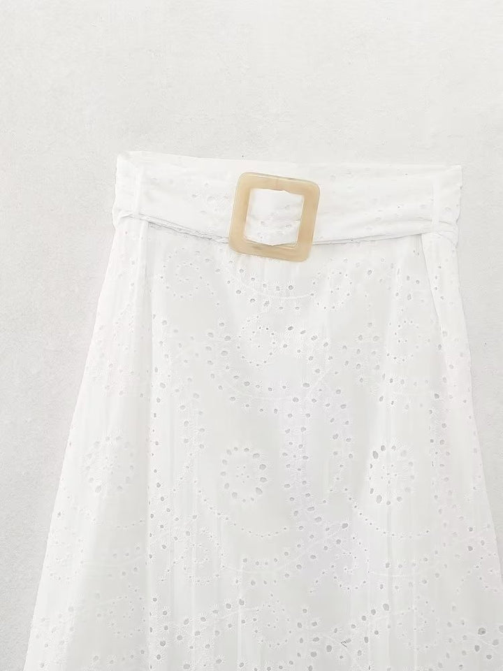 Women's White Dignified Hollow Embroidered Skirt - Super Amazing Store