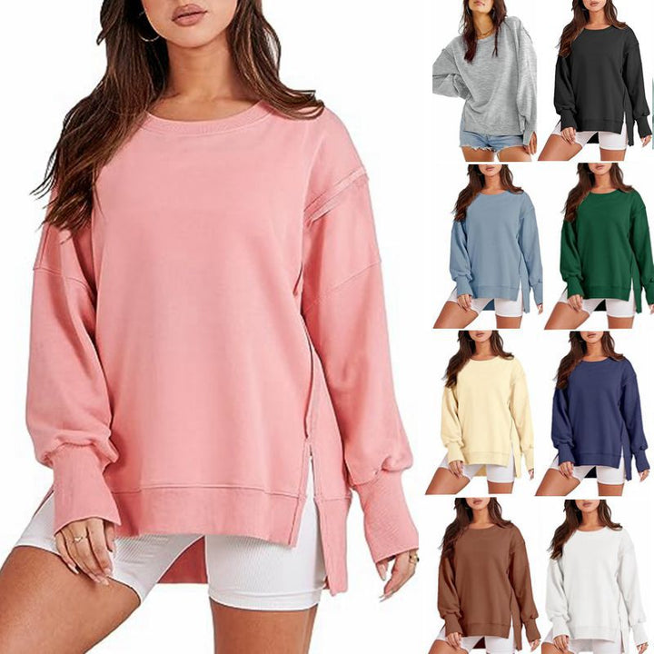 Solid Oversized Sweatshirt Crew Neck Long Sleeve - Super Amazing Store