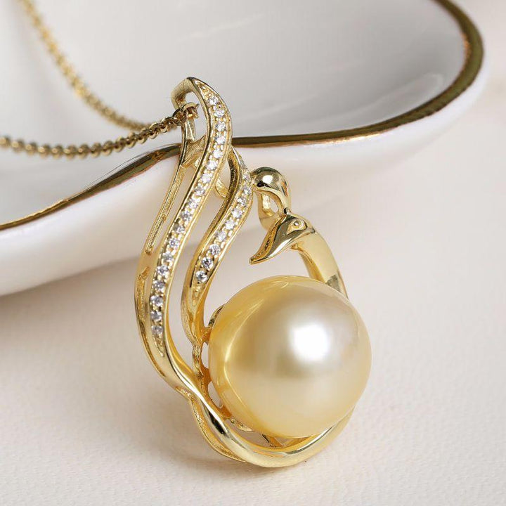 11-12mm 925 Silver Saltwater Gold Pearl Pendant - Super Amazing Store