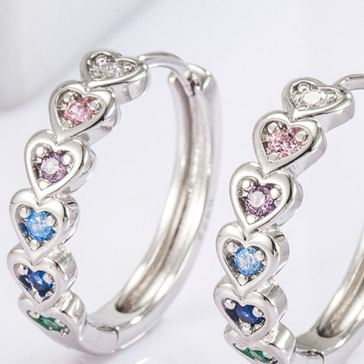 925 Sterling Silver Inlaid Zircon Heart Huggie Earrings Trendsi