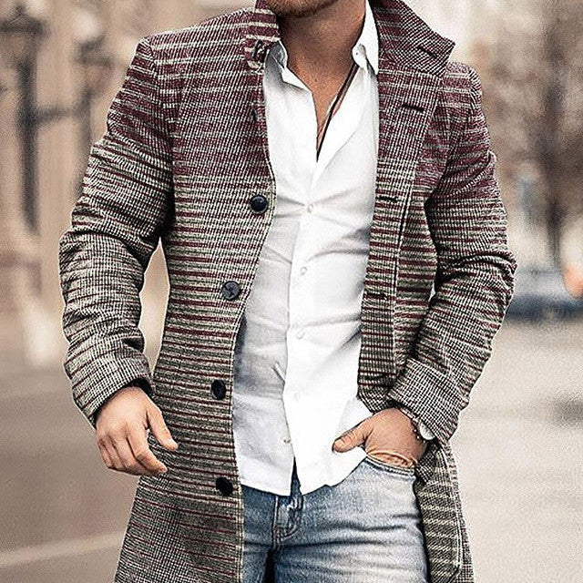 Autumn And Winter Men's Woolen Stand Collar Medium Long Pocket Casual Coat Q2