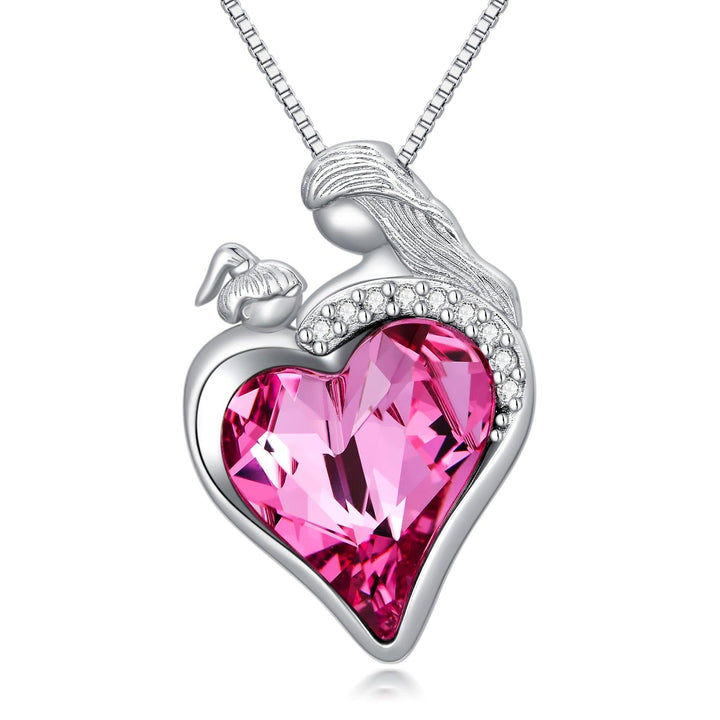 Mother Daughter Necklace 925 Sterling Silver Mother and Child Love Heart Crystal Pendant Necklace - Super Amazing Store