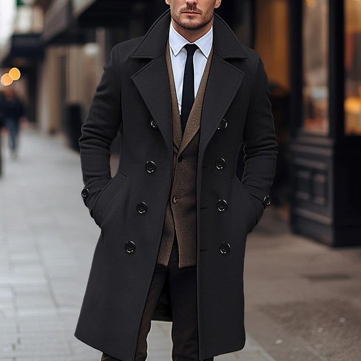 Fall Winter Men Woolen Coat Double Breasted Long Q2