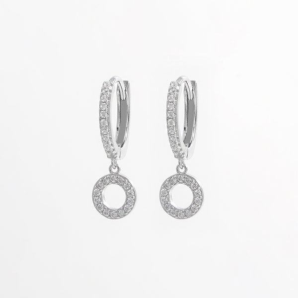 925 Sterling Silver Inlaid Zircon Hoop Dangle Earrings Trendsi