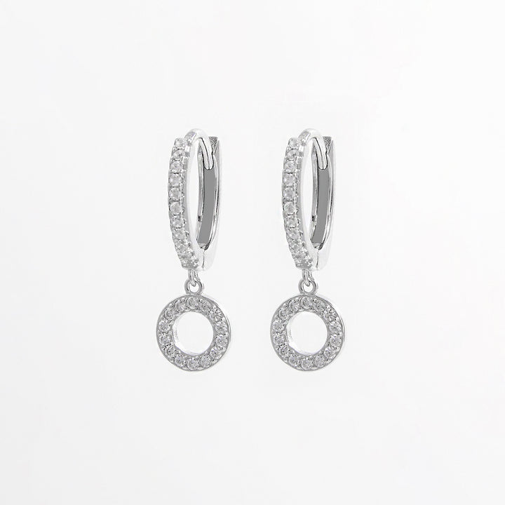 925 Sterling Silver Inlaid Zircon Hoop Dangle Earrings Trendsi