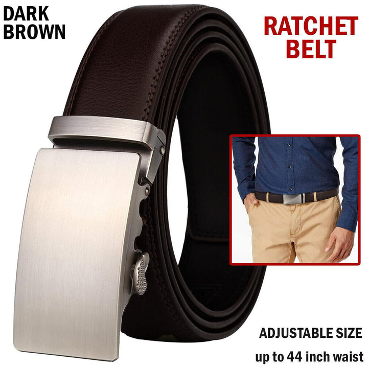 Microfiber Leather Mens Ratchet Belt Belts For Men Adjustable Automatic Buckle Dark Brown - Super Amazing Store