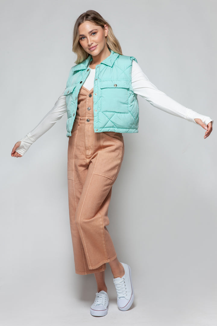 Snobbish Snap Down Quilted Crop Vest Trendsi