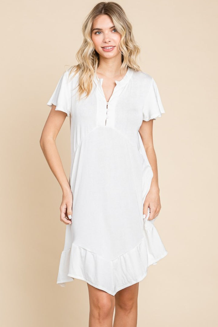 Culture Code Full Size Short Sleeve Ruffled Asymmetric Hem Dress Trendsi